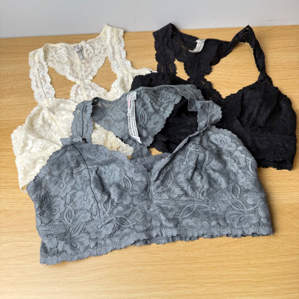 Free People Adella Lace Racerback Bralette Lot of 3 S & M Coquette Romantic Boho